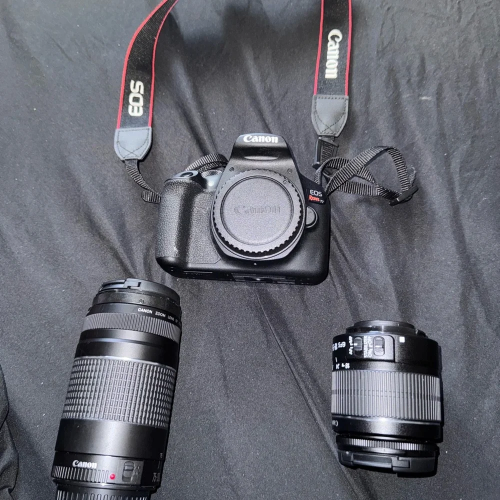 Canon EOS Rebel T7 DSLR Video retro lens kit with EF-S 18-55mm and EF 75-300mm